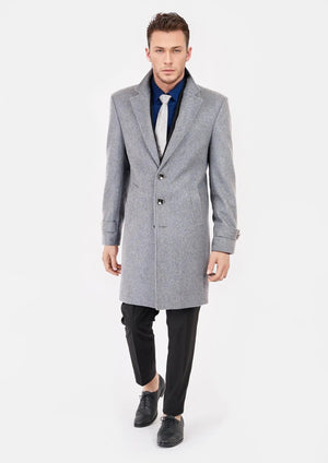 Light Grey Wool Classic Overcoat - SARTORO