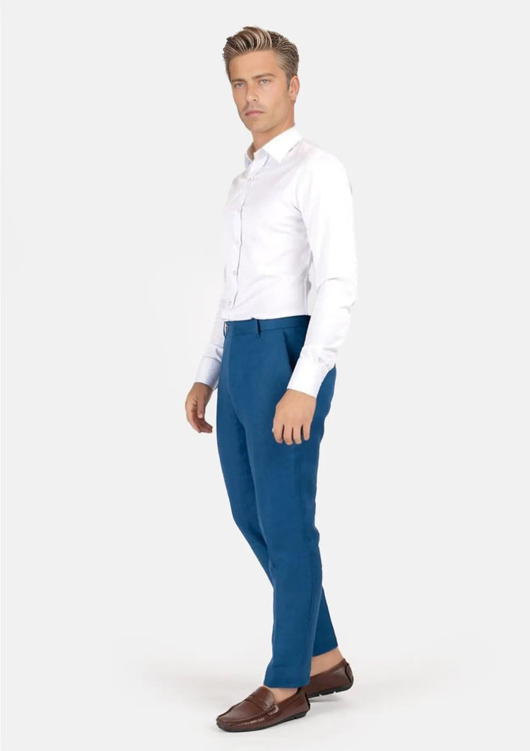 Marine Blue Linen Pants - SARTORO