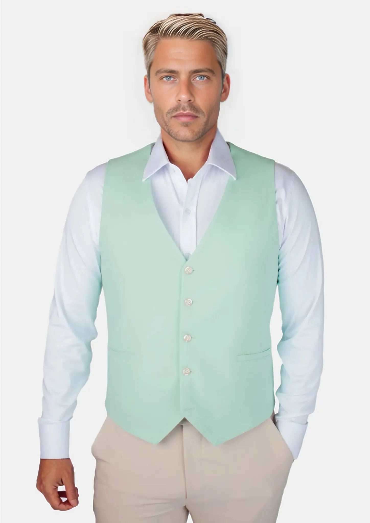 Mint Green Linen Blend Vest - SARTORO386