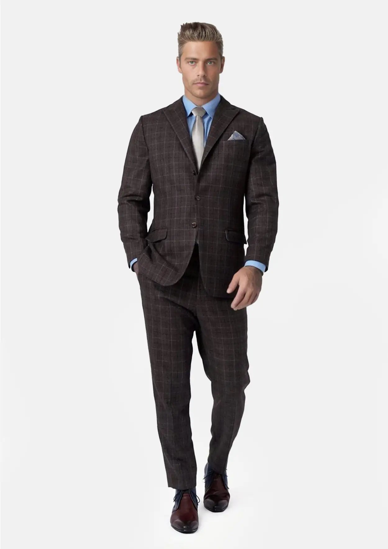 Montauk Cedar Brown Flannel Windowpane Suit - SARTORO