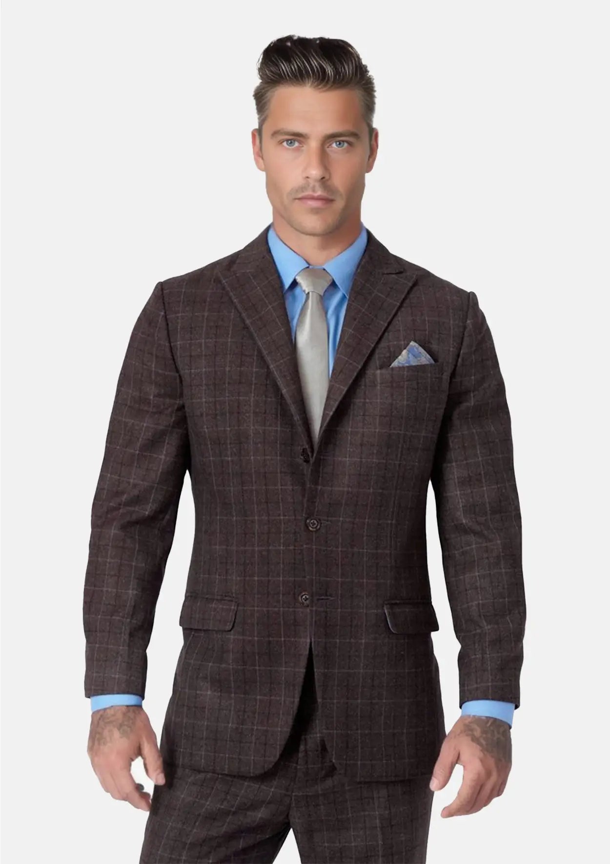 Montauk Cedar Brown Flannel Windowpane Suit564