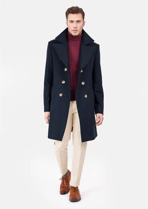 Navy Wool Signature Peacoat - SARTORO