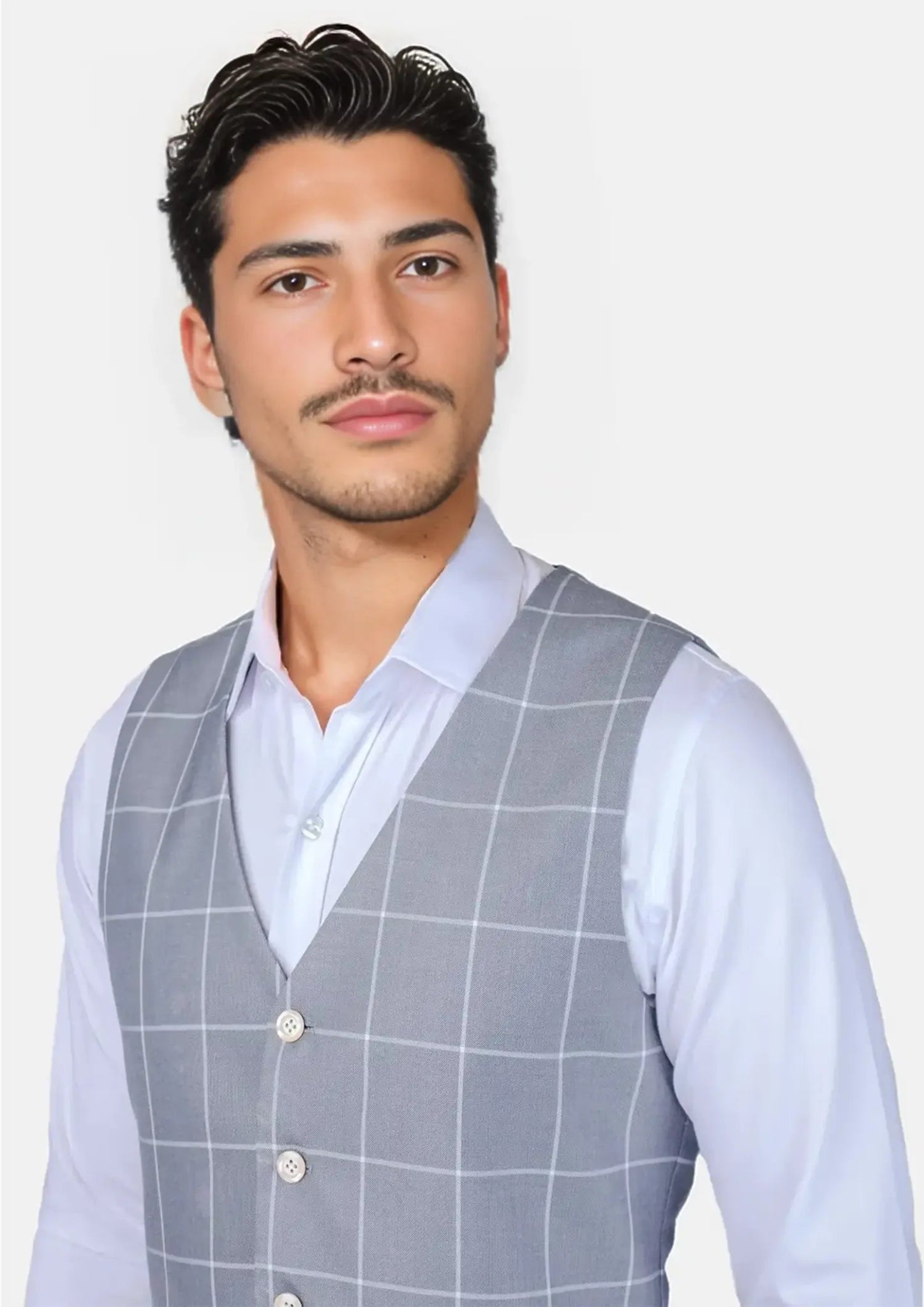Powder Grey Windowpane Vest - SARTORO341