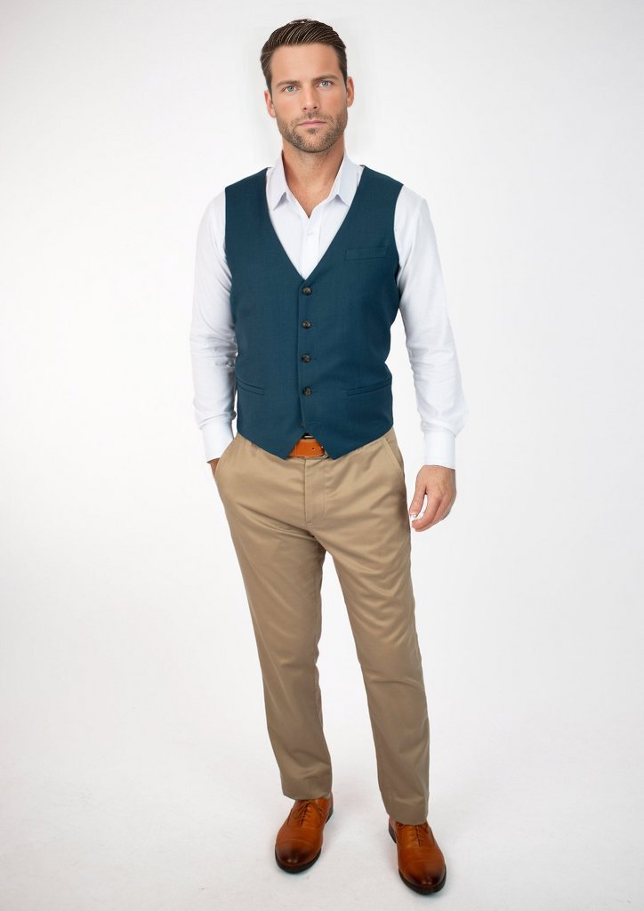 Prussian Teal Twill Vest - SARTORO