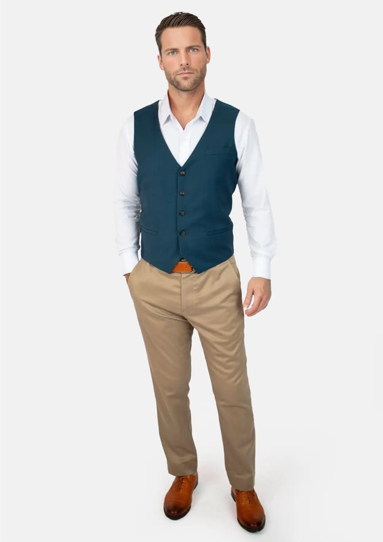 Prussian Teal Twill Vest - SARTORO