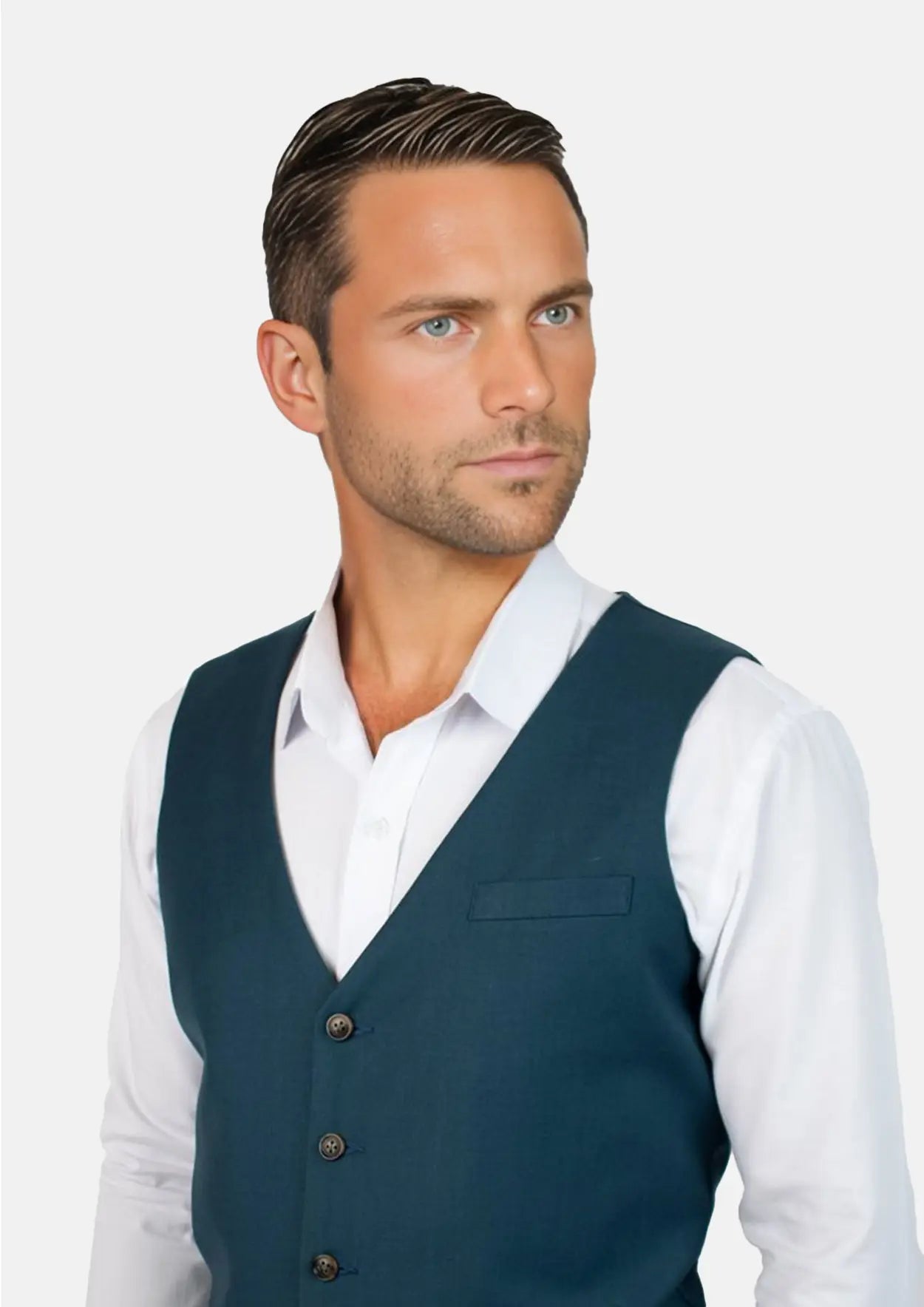 Prussian Teal Twill Vest - SARTORO853