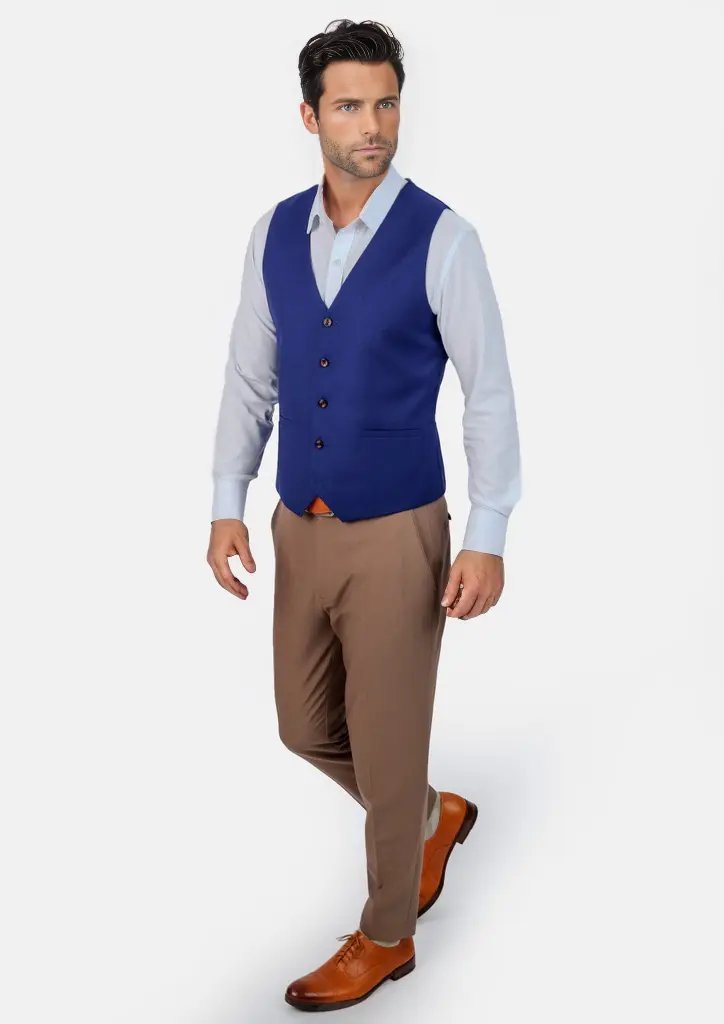 Royal Blue Twill Vest - SARTORO