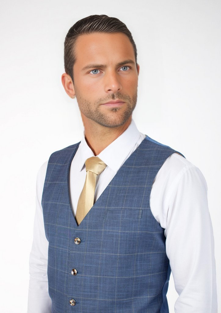 Sky Blue Windowpane Vest - SARTORO867