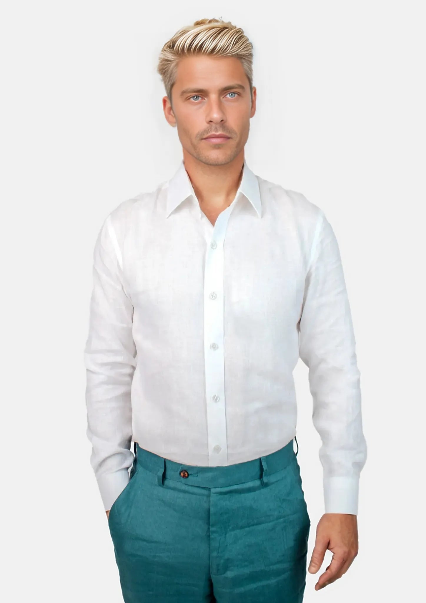White 100% Linen Shirt - SARTORO587