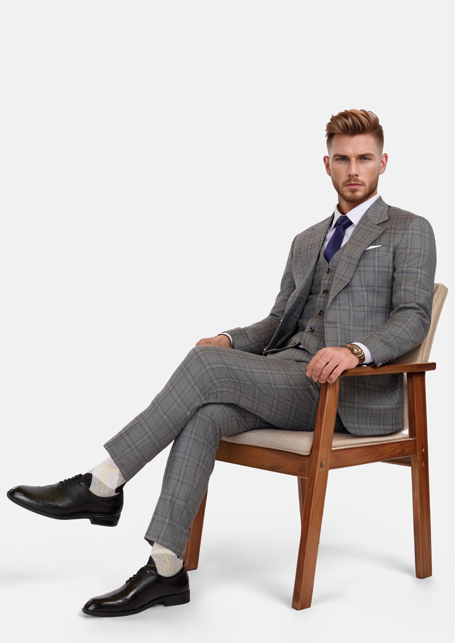 Fossil Grey Checked Ellis Suit