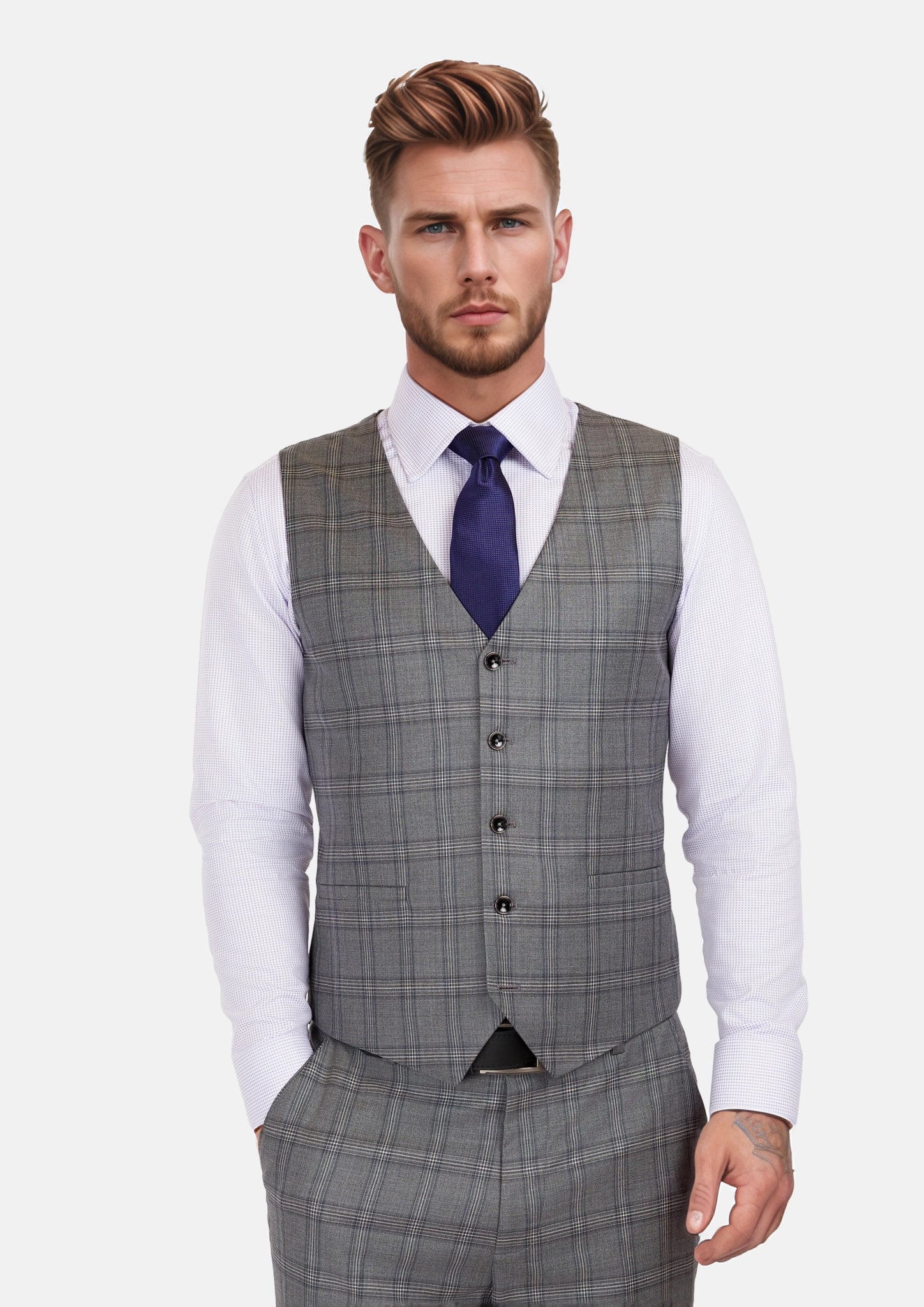 Fossil Grey Checked Vest