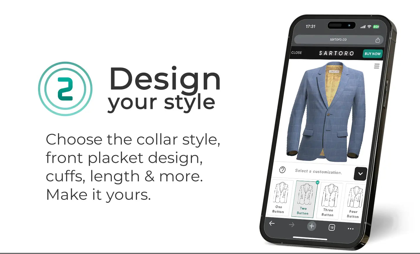 Design your style. Choose the collar style, front placket design, cuffs, length & more. Make it yours.