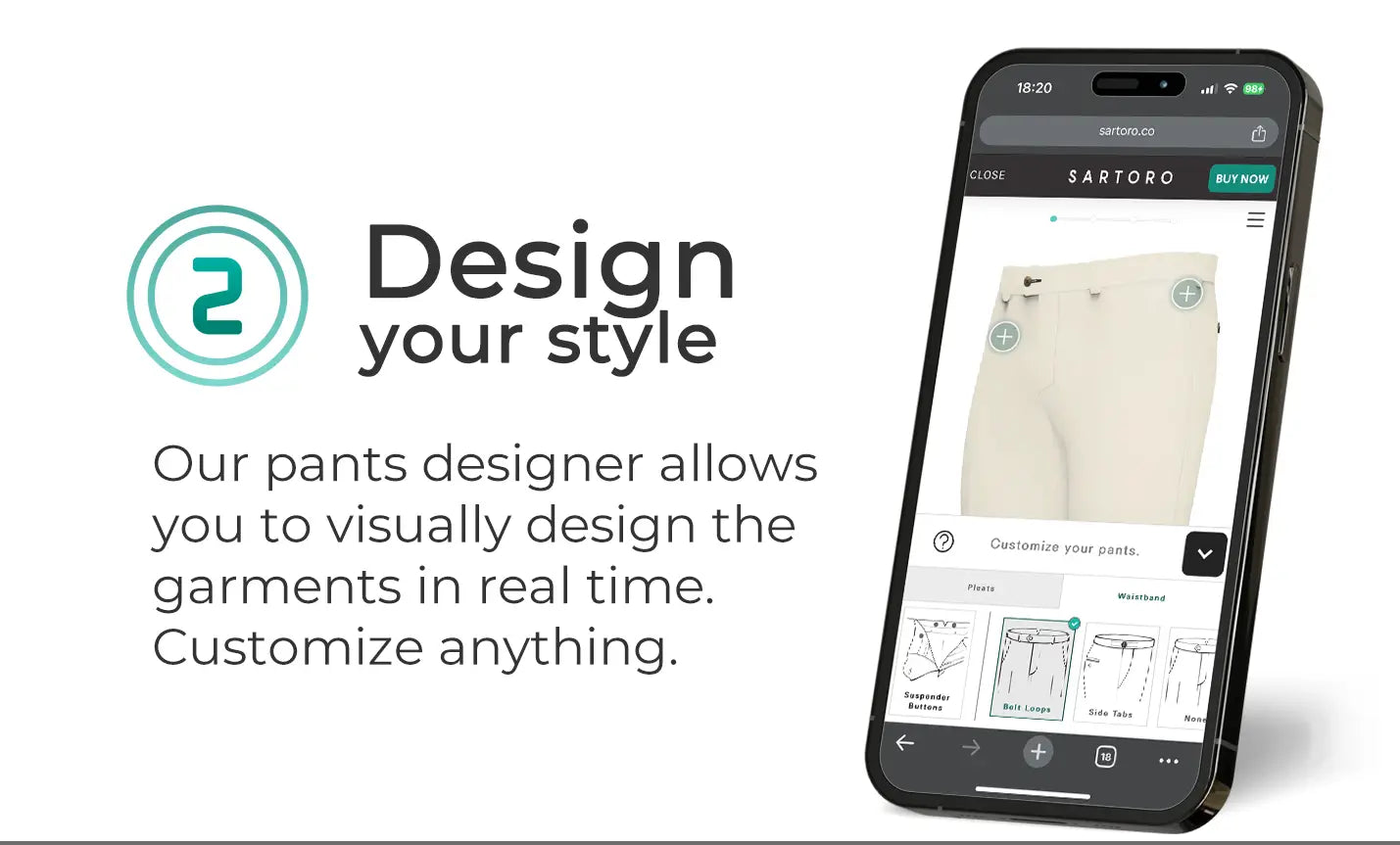 Design your style with our pants designer, designing the garments in real time.