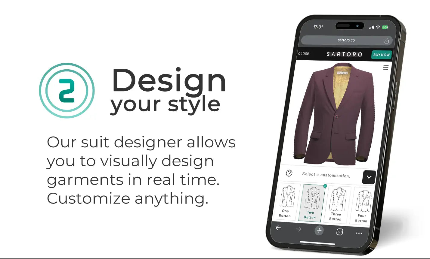 Design your style with our suit designer, designing the garments in real time.