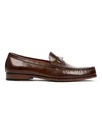 Brown leather loafer on a white background
