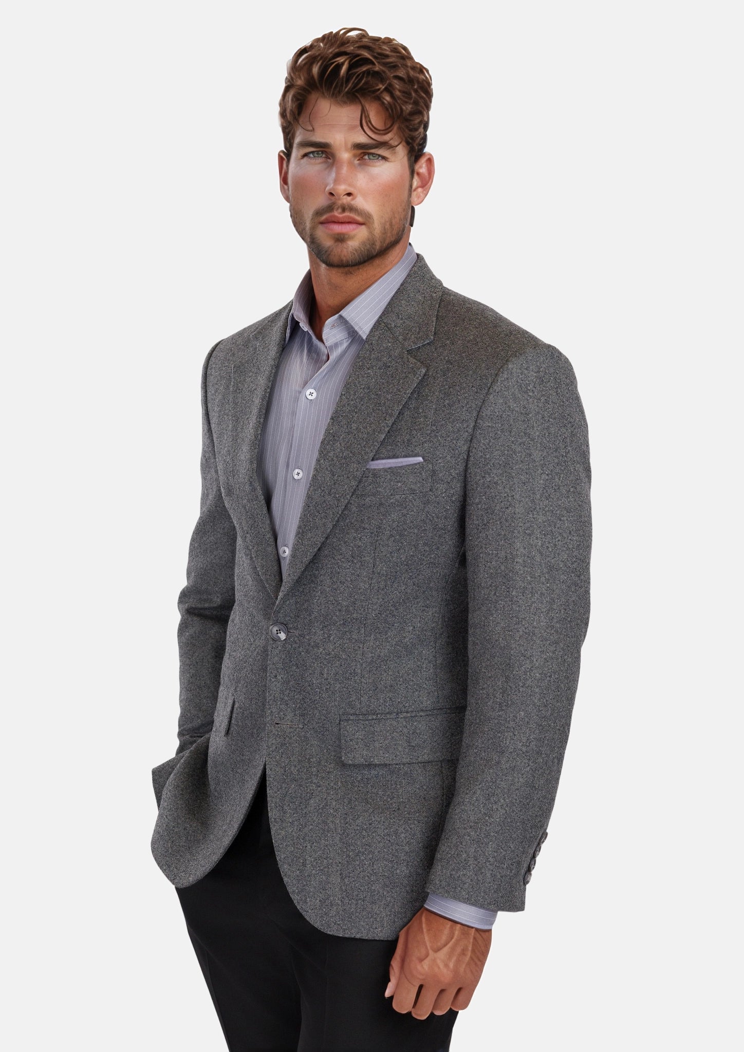 Mid Grey Herringbone Flannel Jacket
