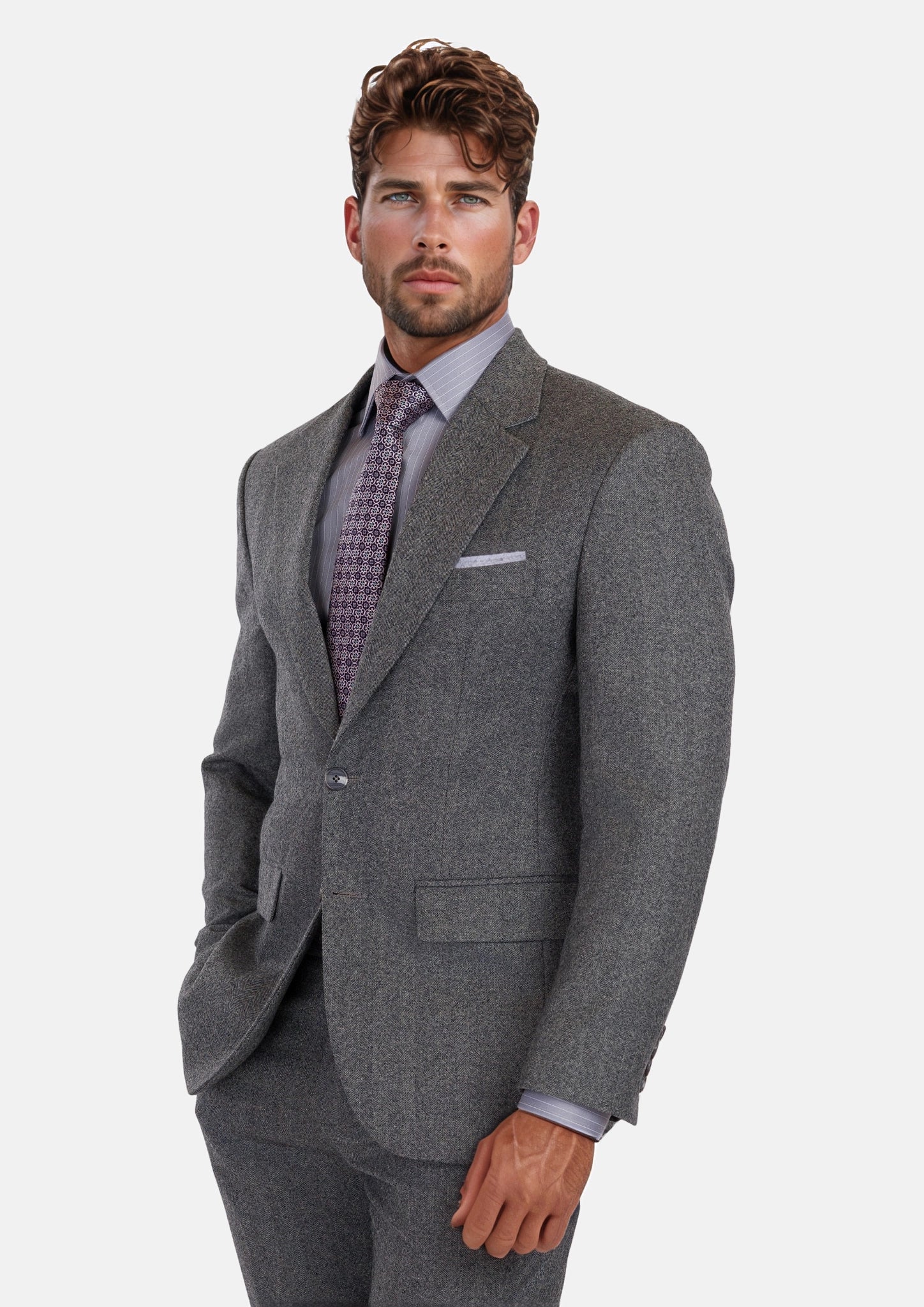 Mid Grey Herringbone Flannel Suit