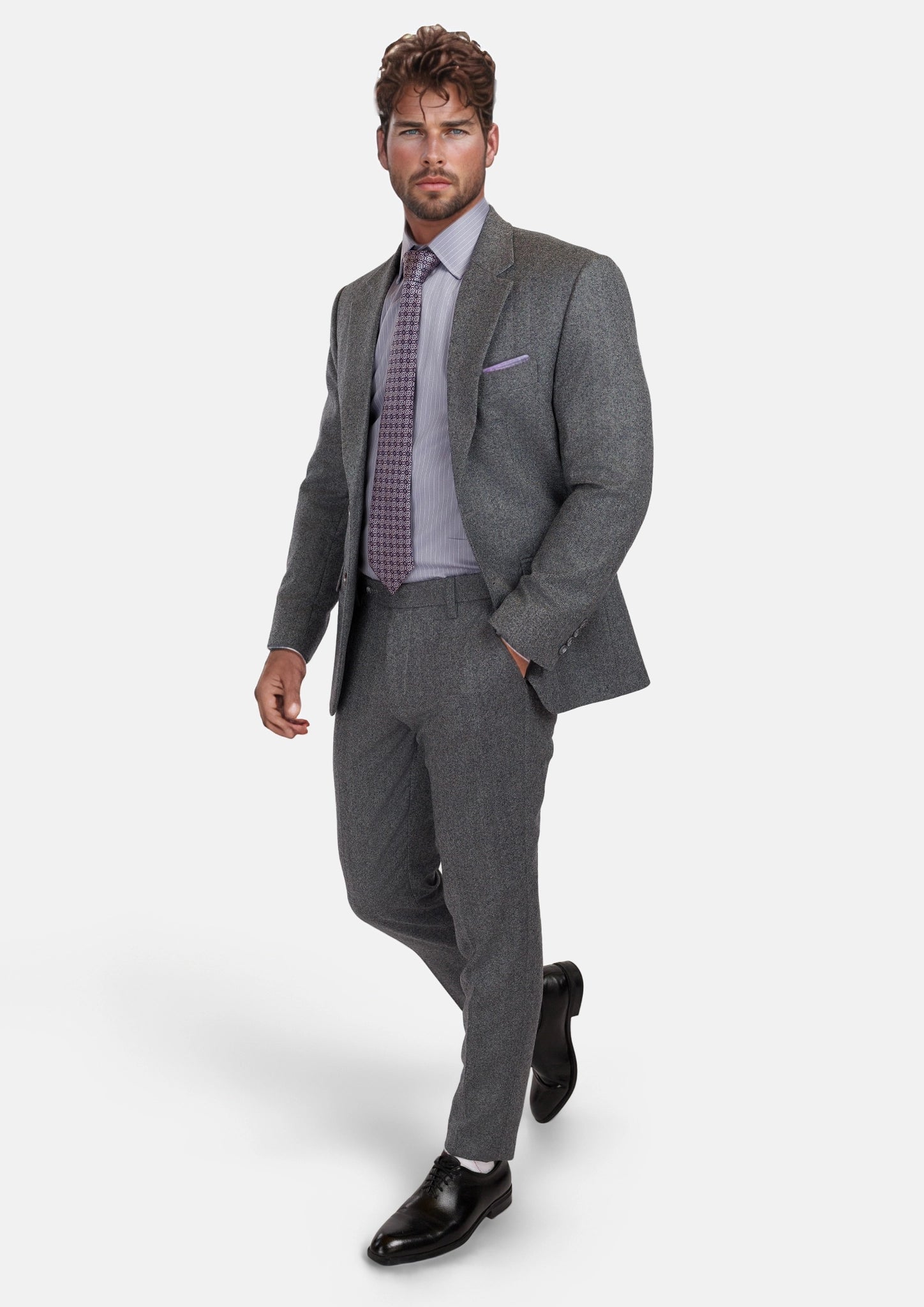 Mid Grey Herringbone Flannel Suit
