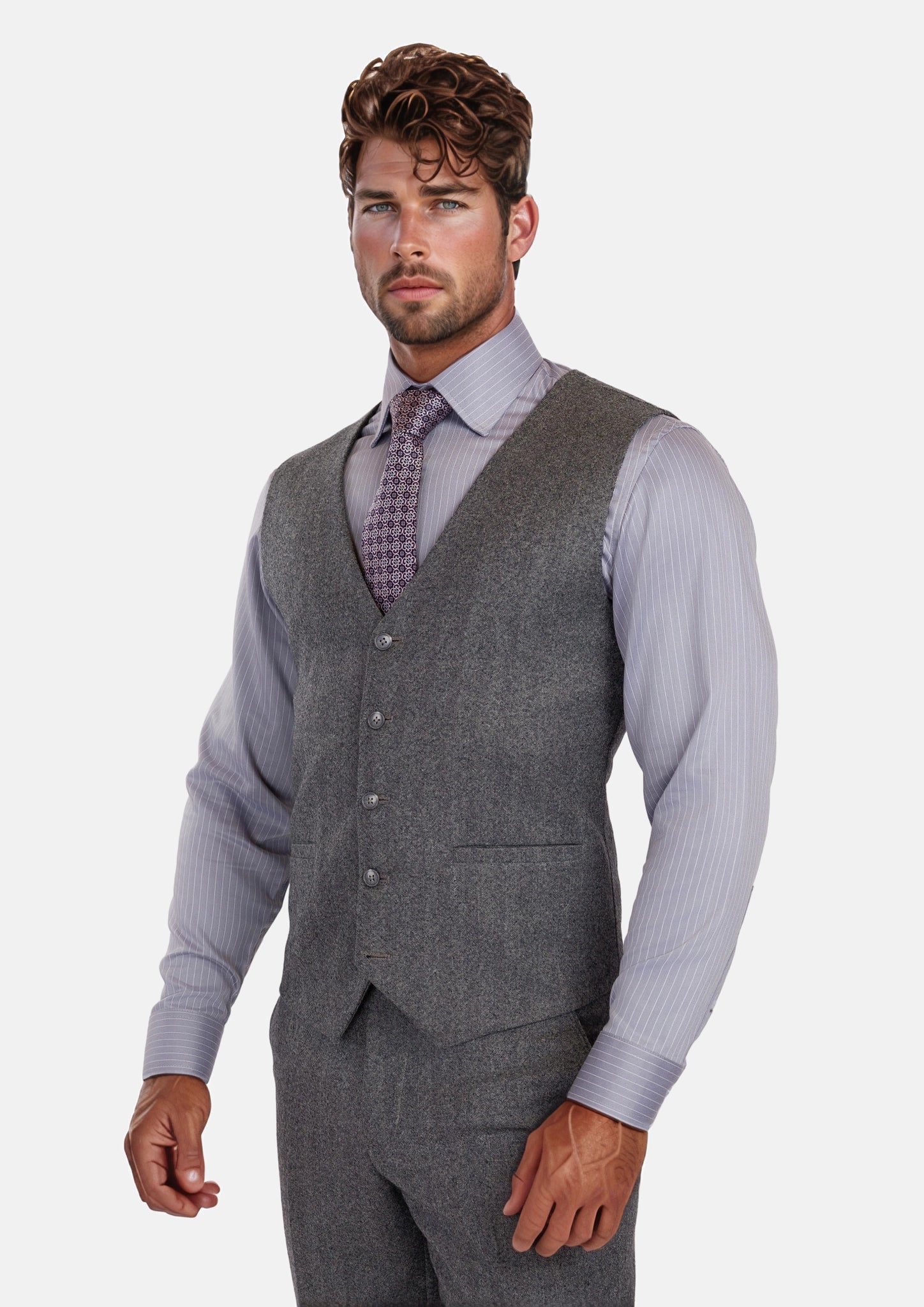 Mid Grey Herringbone Flannel Vest