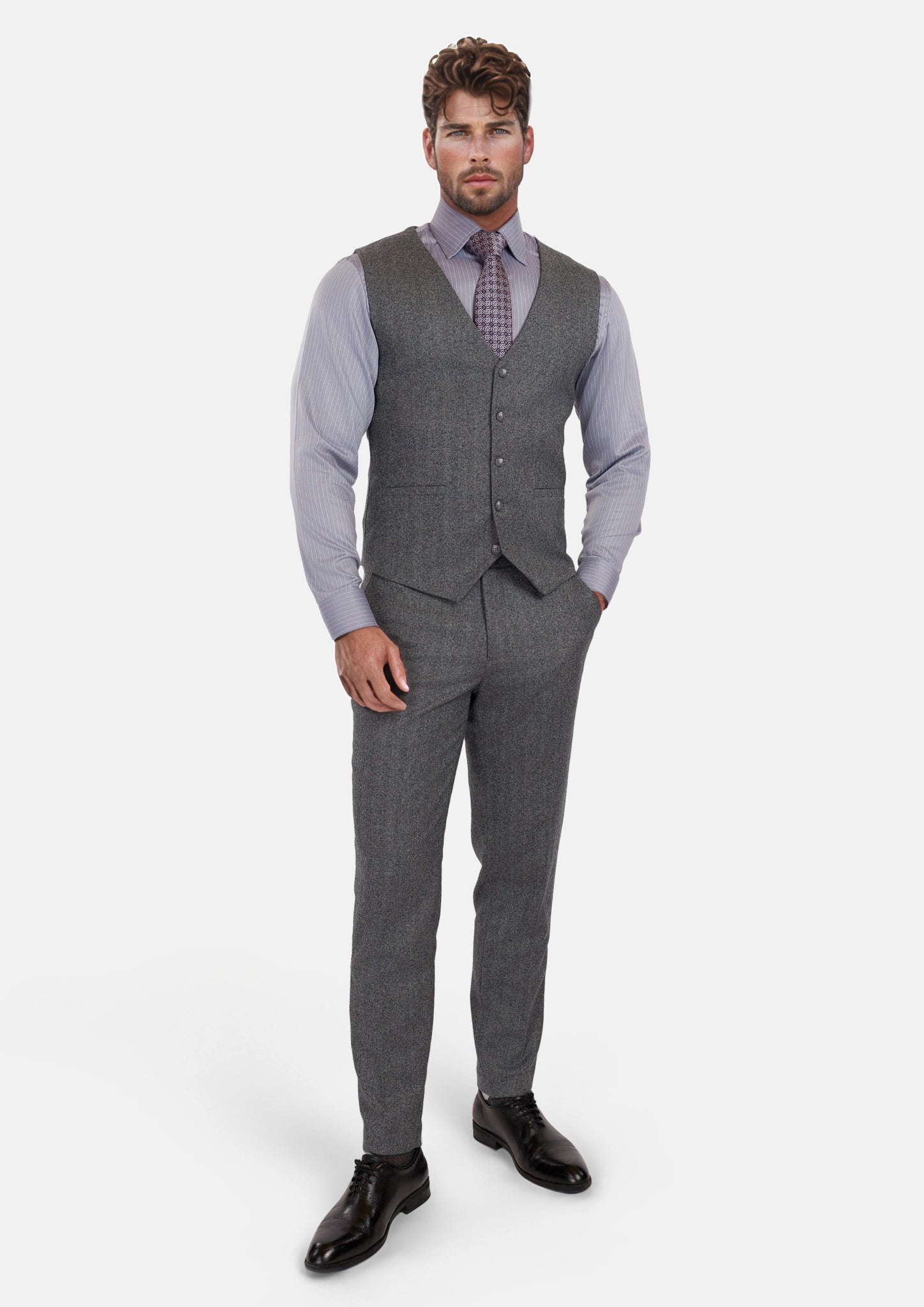 Mid Grey Herringbone Flannel Vest