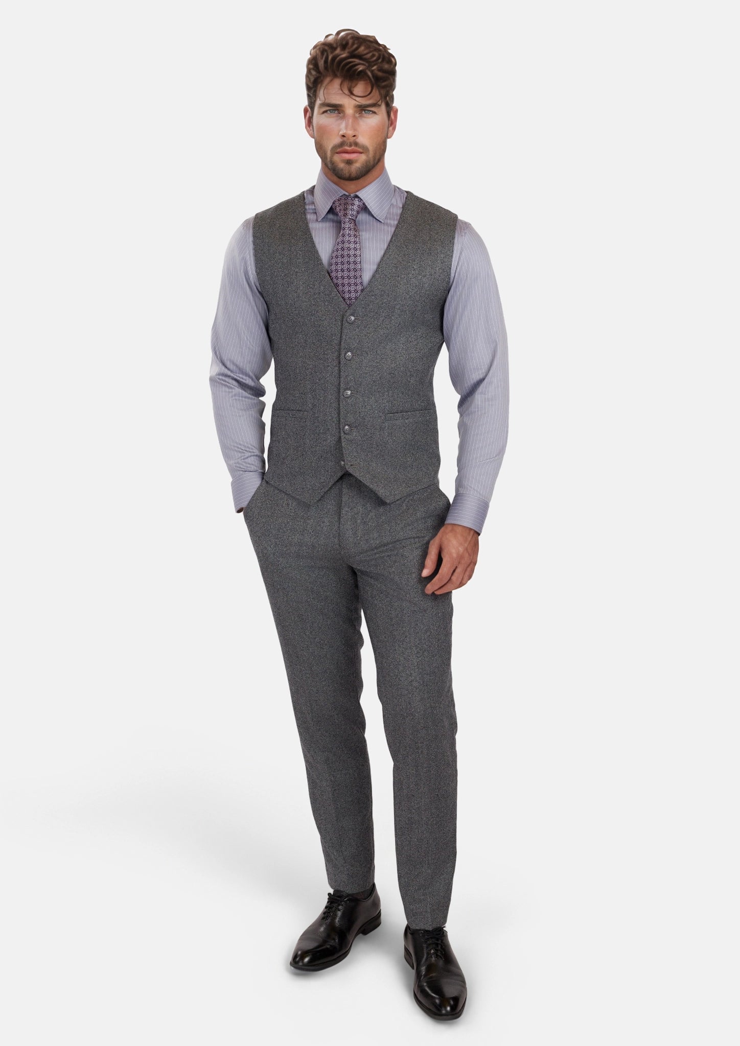 Mid Grey Herringbone Flannel Vest