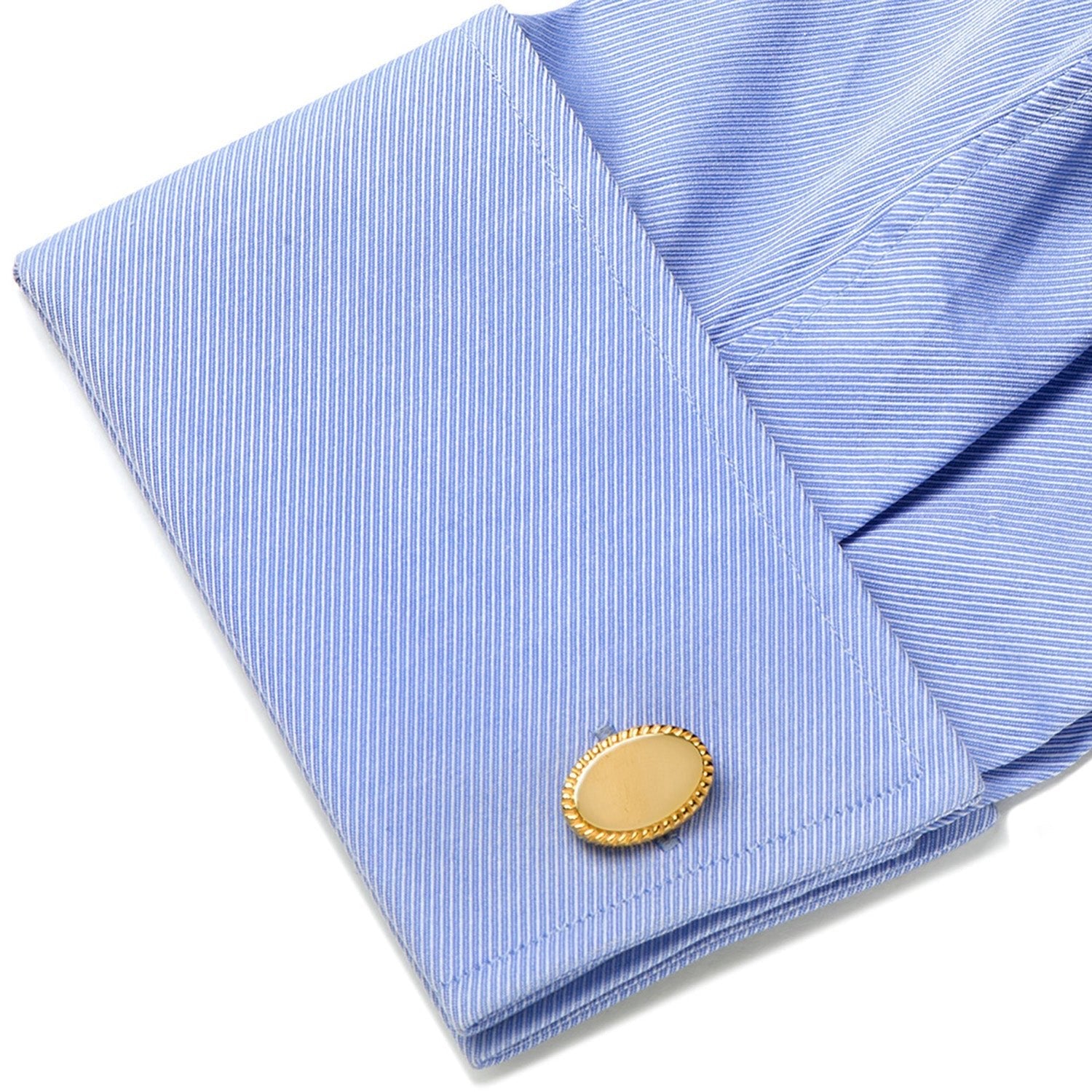 14K Gold Plated Rope Border Oval Cufflinks and Tie Bar Gift Set - SARTORO897