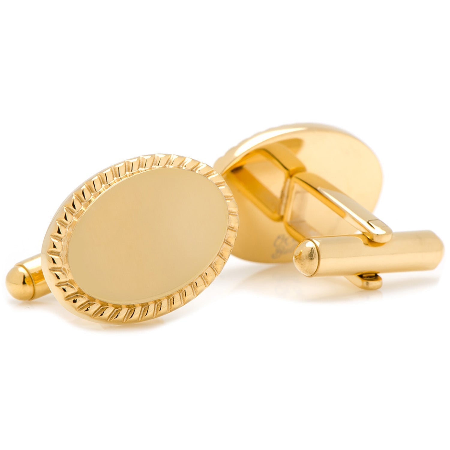 14K Gold Plated Rope Border Oval Cufflinks and Tie Bar Gift Set - SARTORO114