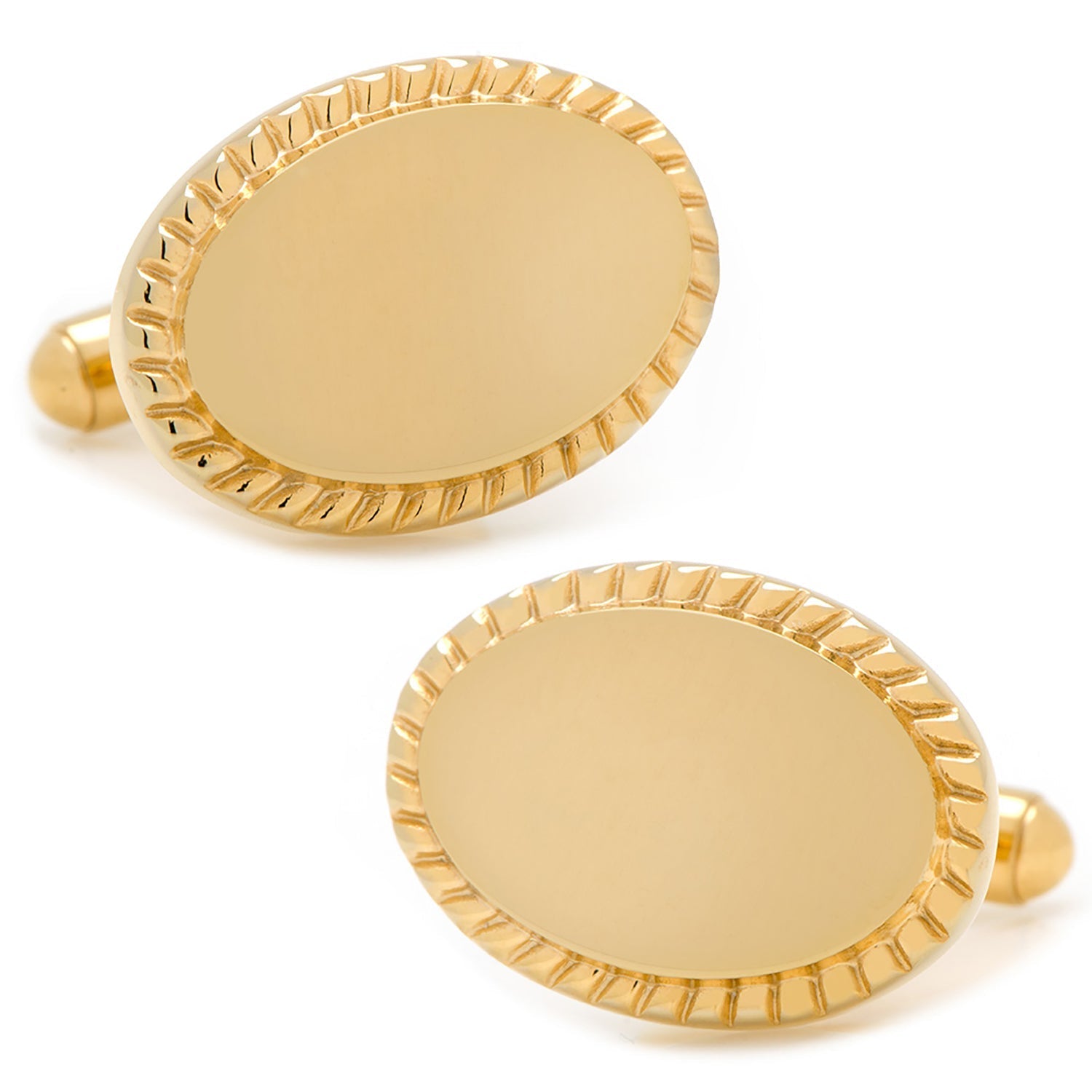 14K Gold Plated Rope Border Oval Cufflinks and Tie Bar Gift Set - SARTORO511
