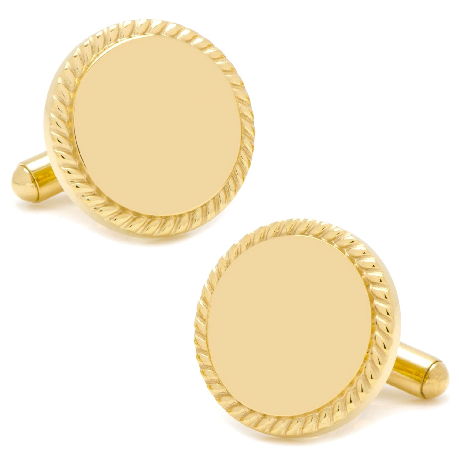 14K Gold Plated Rope Border Round Engravable Cufflinks - SARTORO910