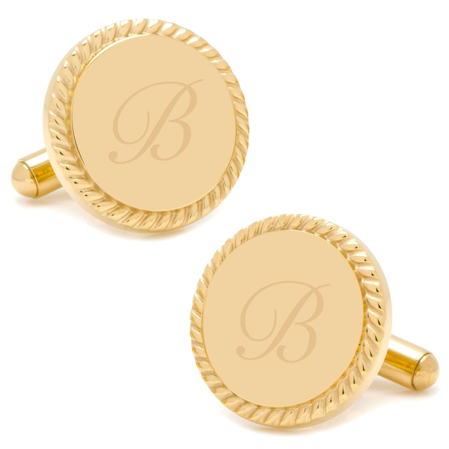 14K Gold Plated Rope Border Round Engravable Cufflinks - SARTORO765