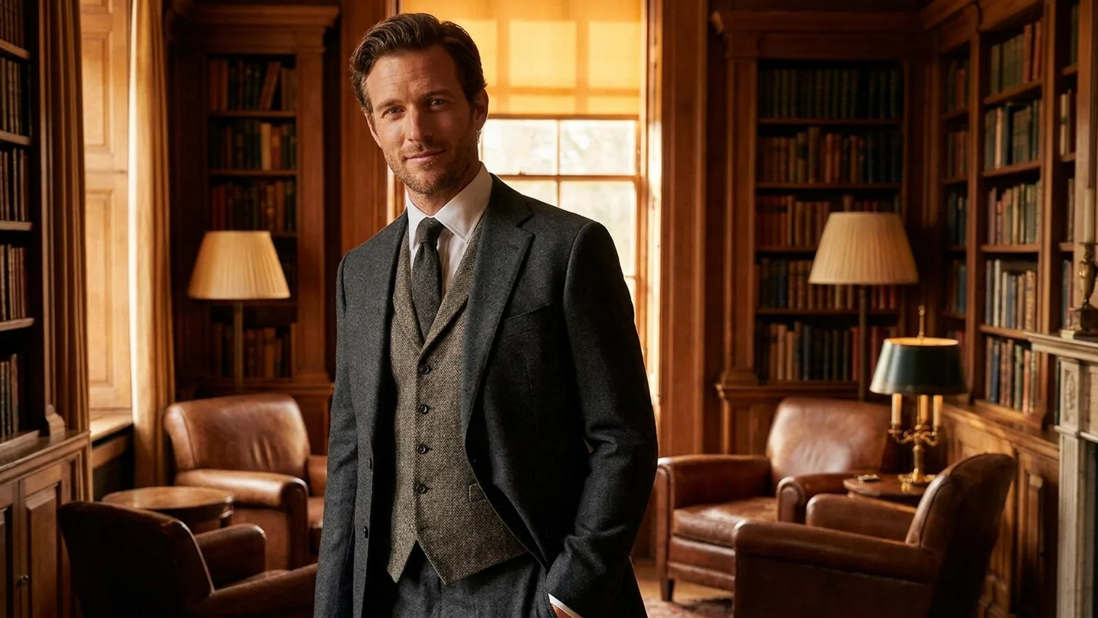 A man in a three-piece suit with a visible waistcoat.