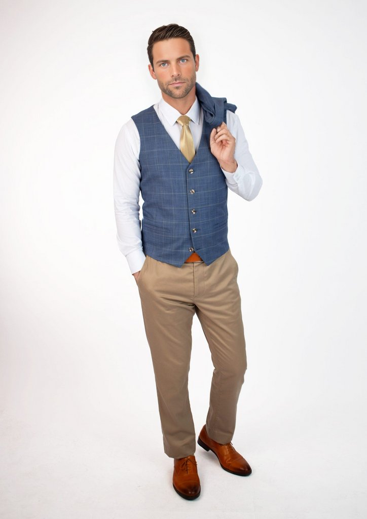 Sky Blue Windowpane Vest - SARTORO