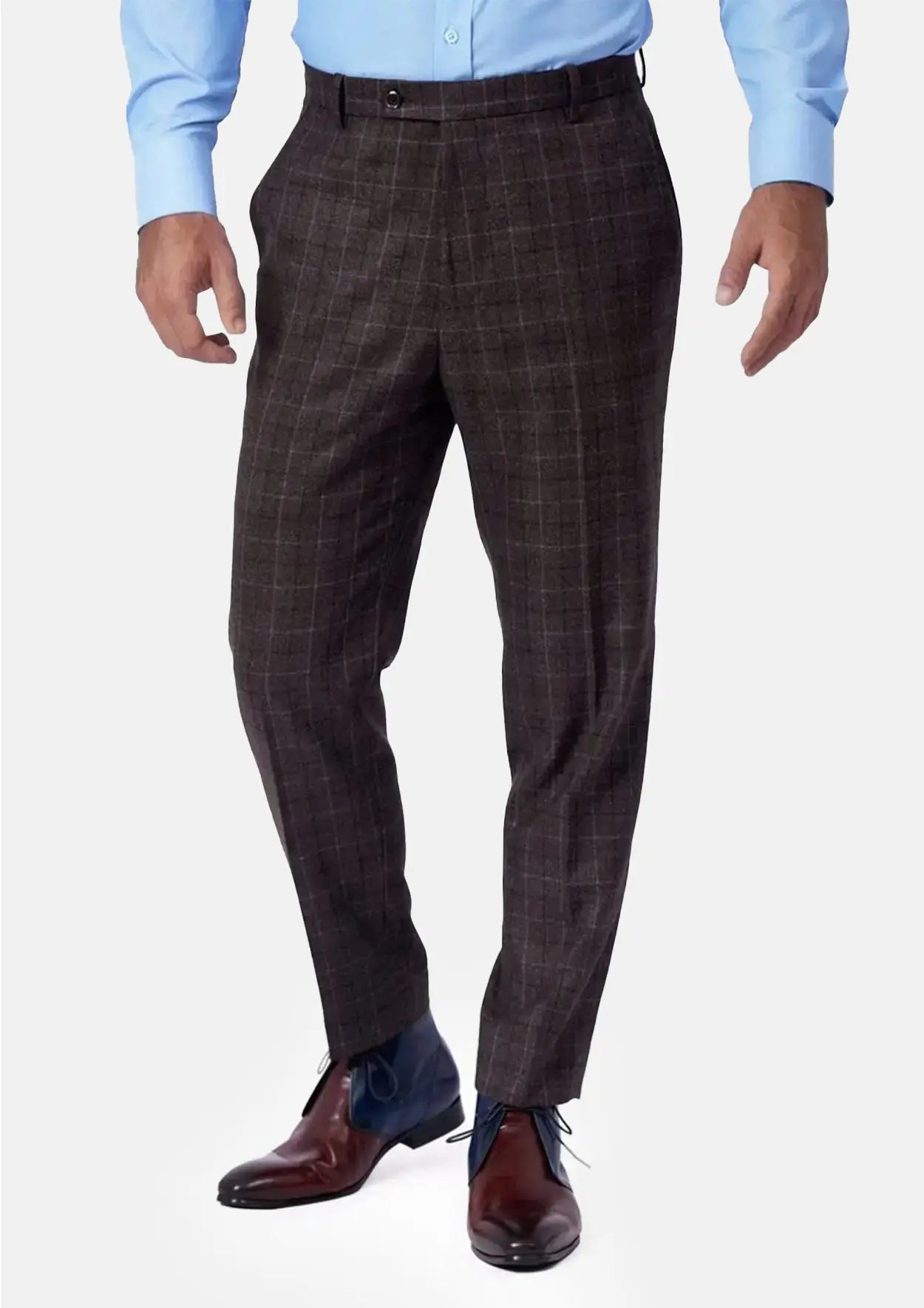 Cedar Brown Flannel Windowpane Pants - SARTORO