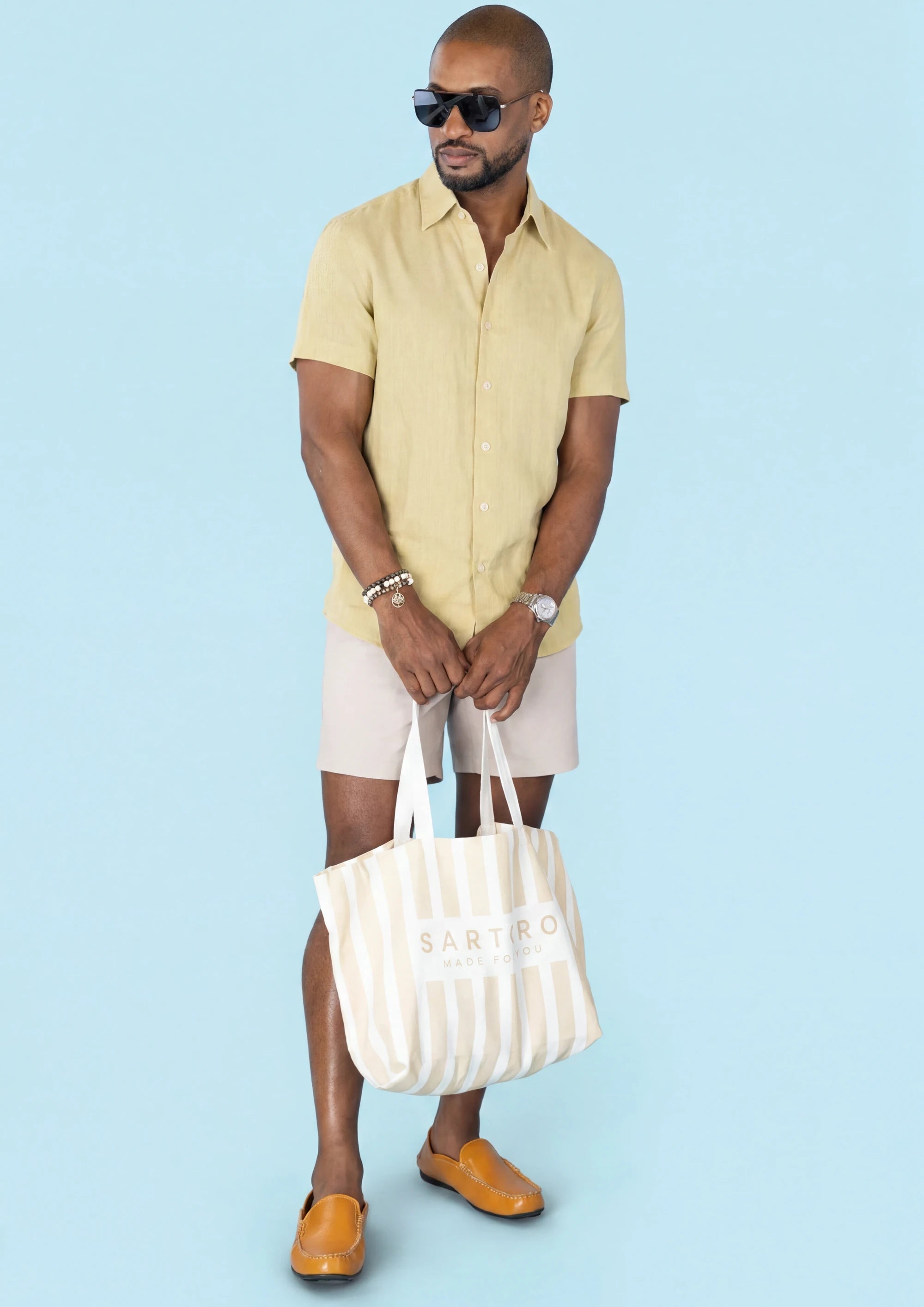 Light Yellow Linen T-Shirt - full length front view545