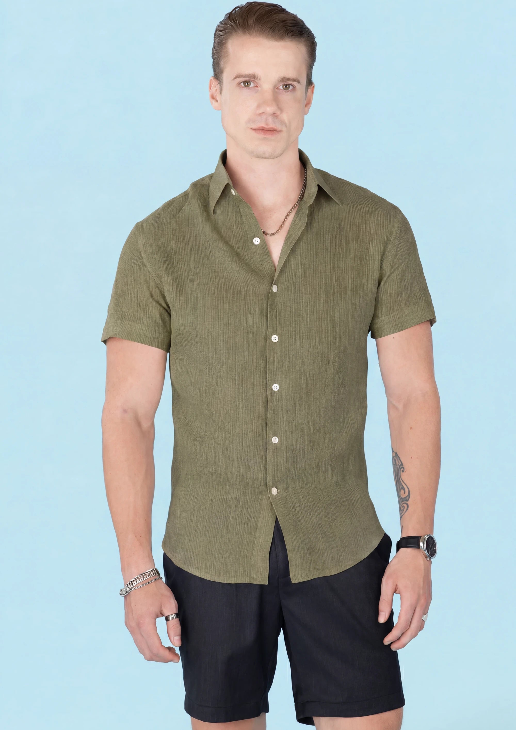 Green Linen T-Shirt - front view258