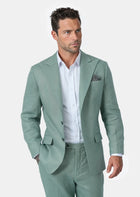 man in jade green linen suit634