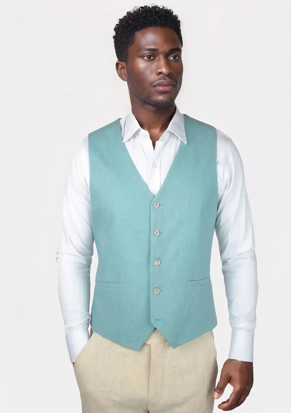 Capri Blue Linen Blend Vest974