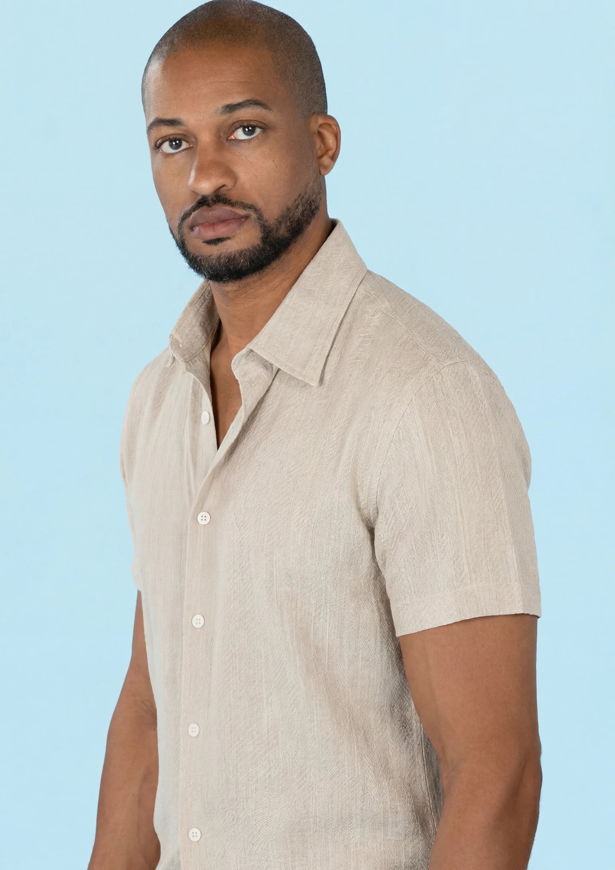 Beige Linen Blend T-Shirt - in motion98