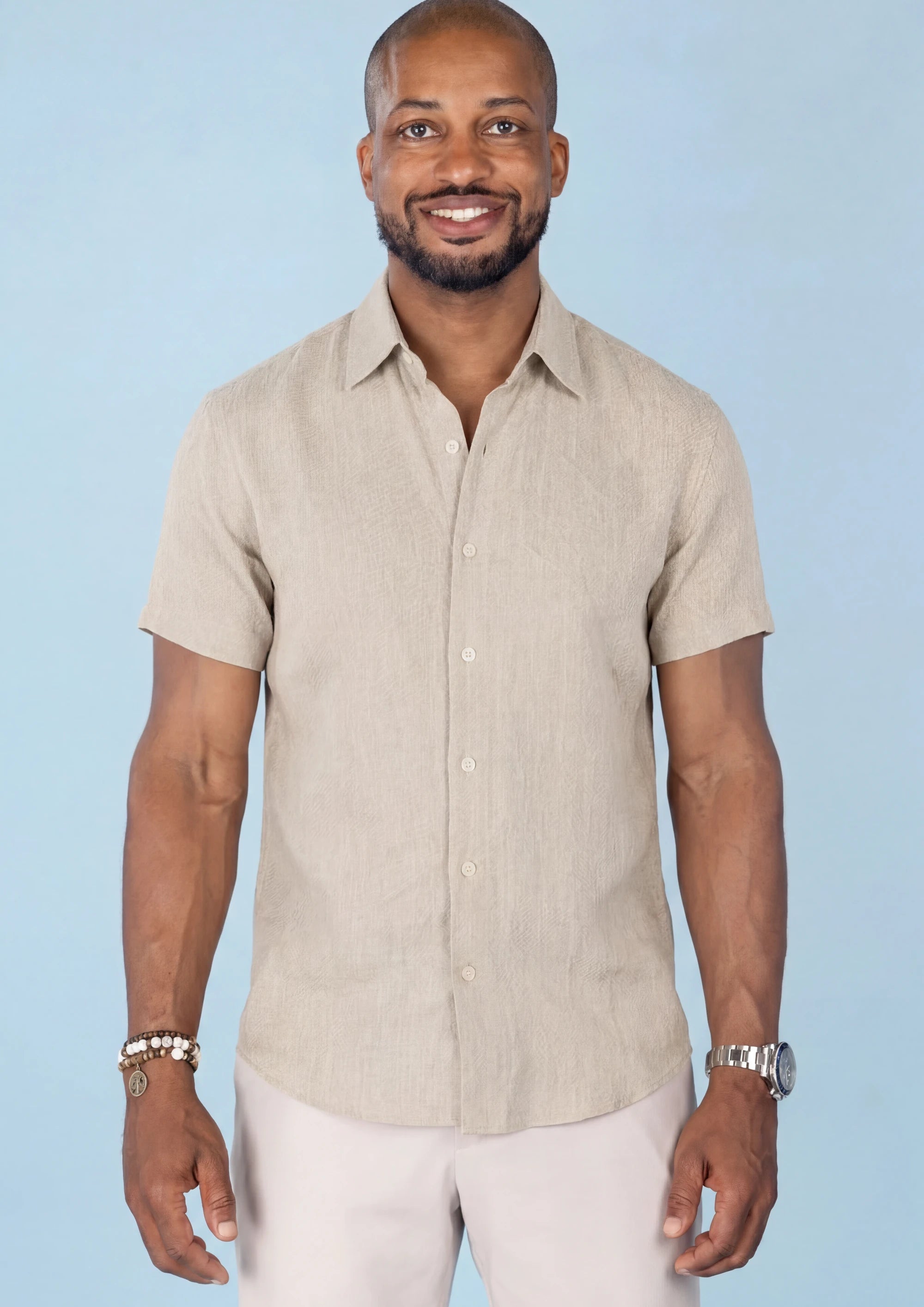 Beige Linen Blend T-Shirt - front view145