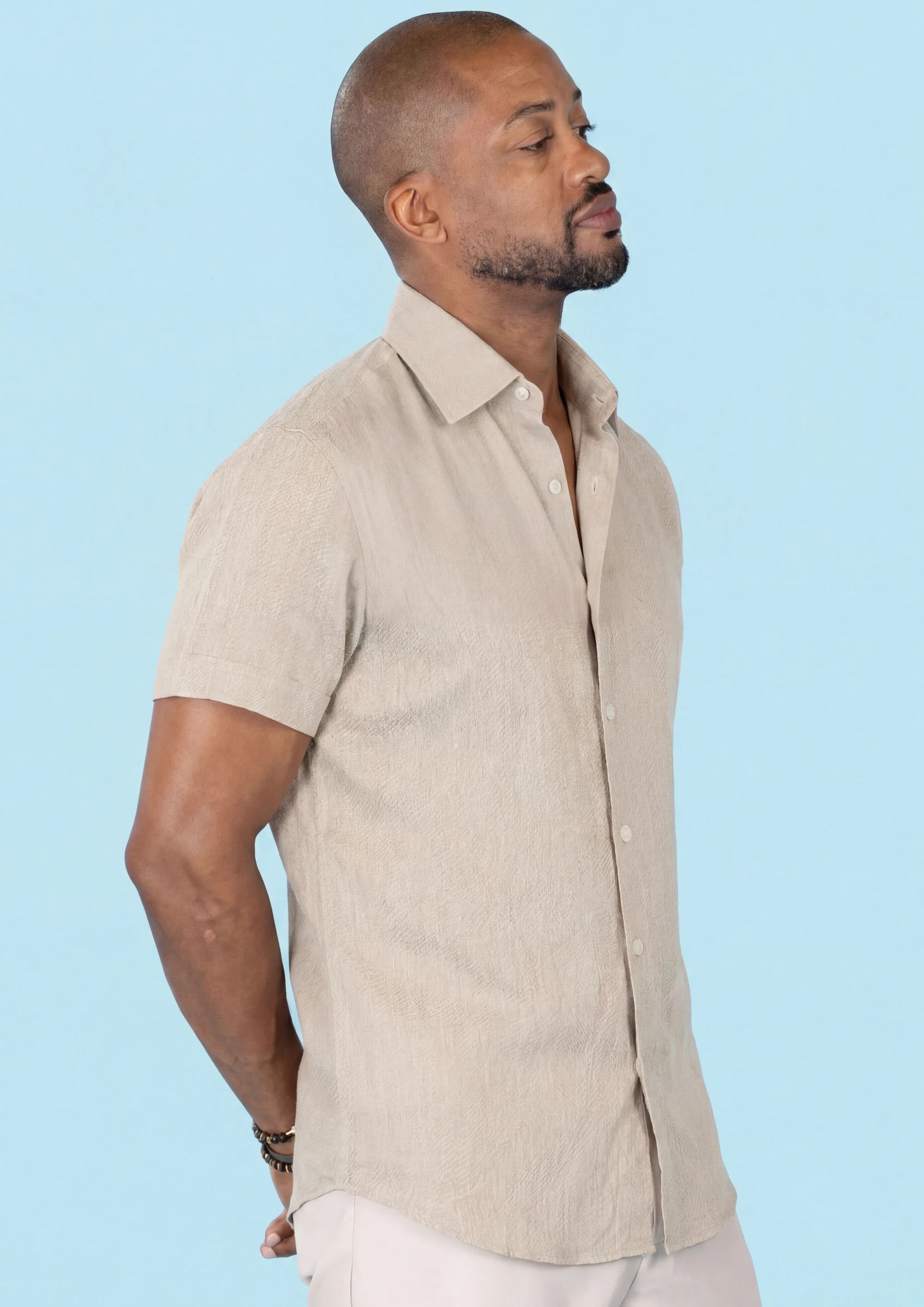 Beige Linen Blend T-Shirt - front view, alternate angle262