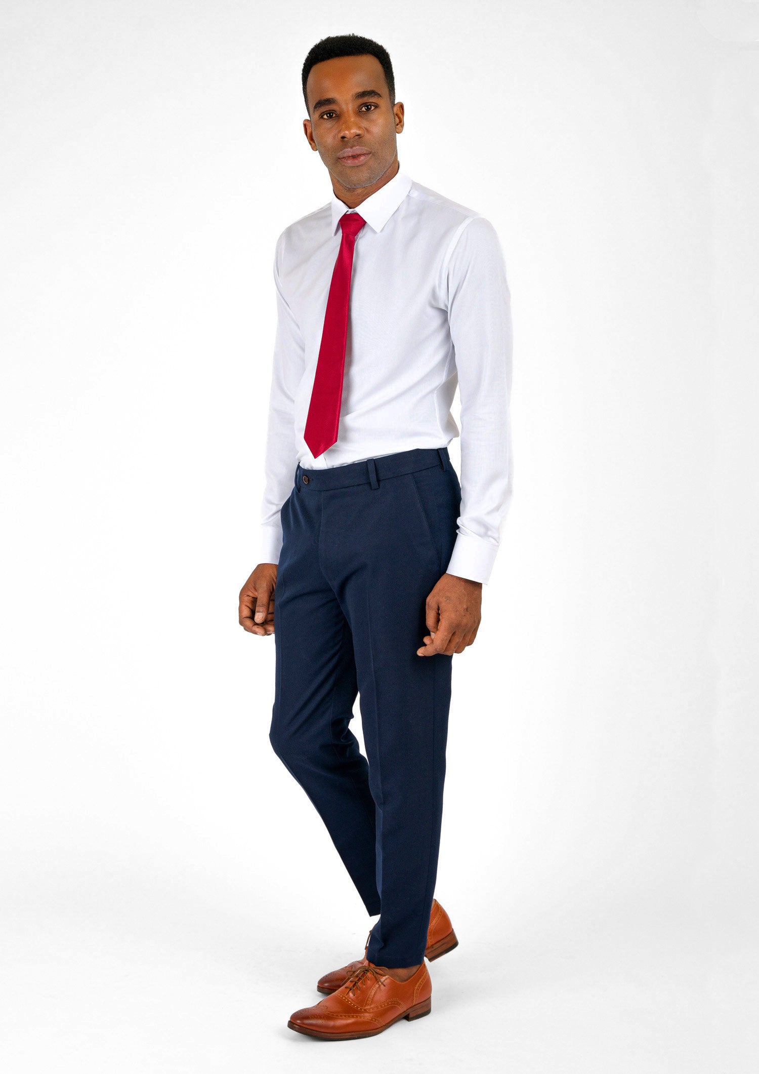 Navy Cotton Chino Pants - SARTORO