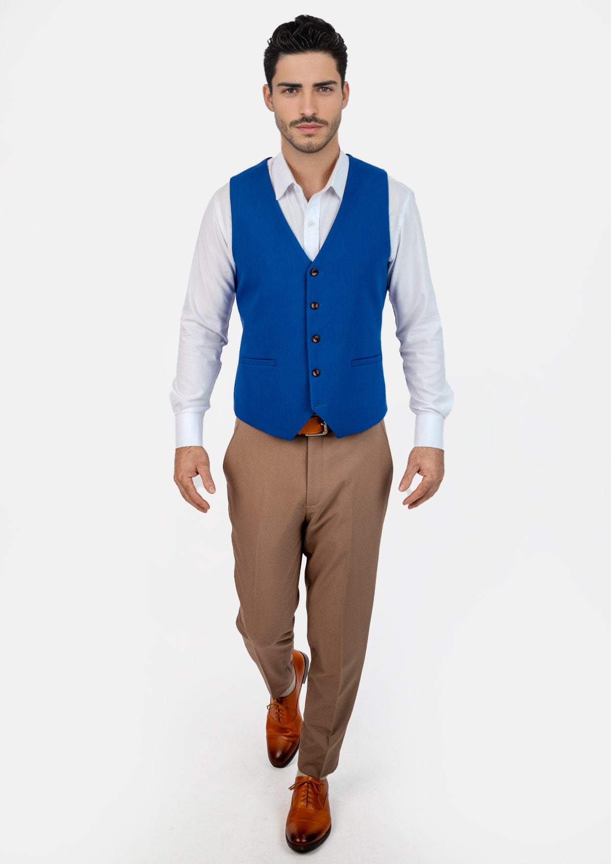 blue dress shirt with vest Paul Frederick. Brown Vest with Royal Blue Windowpane Pattern