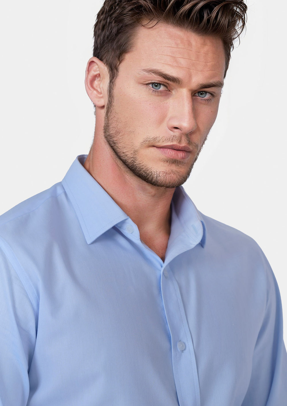 Pale Blue Cotton Broadcloth Shirt - SARTORO