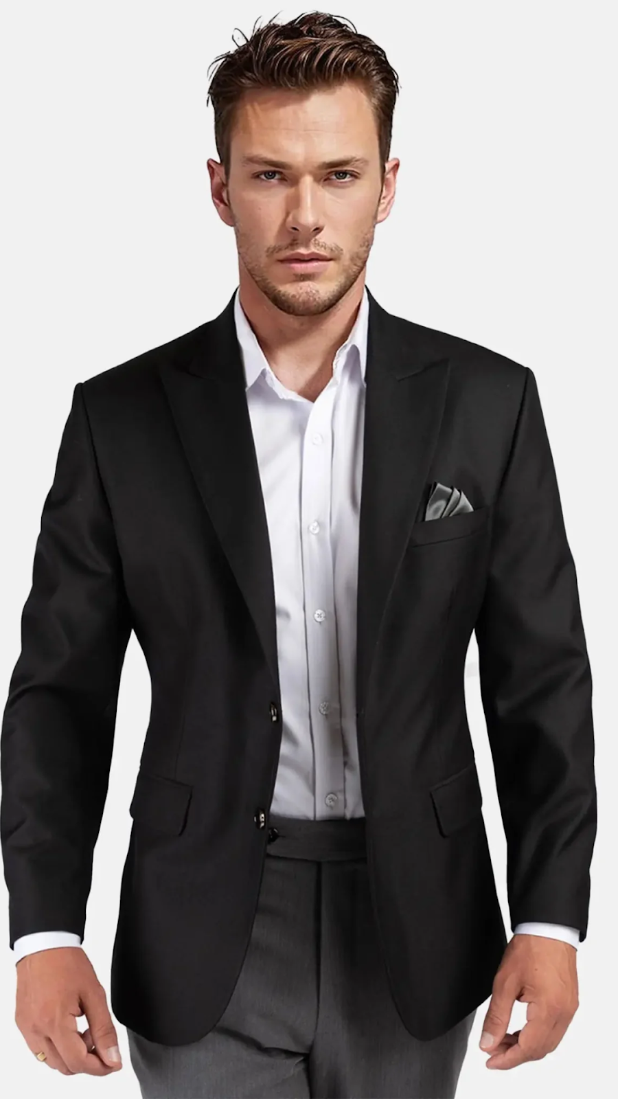 A Man Wearing A Black Suit Jacket