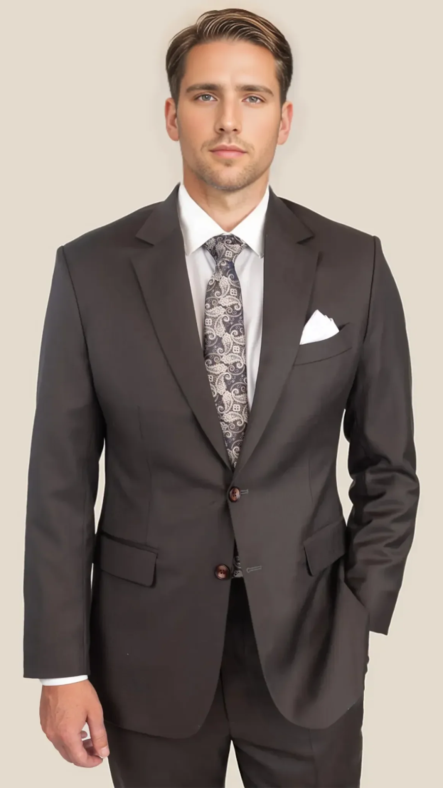 A Model Wearing A Brown Suit