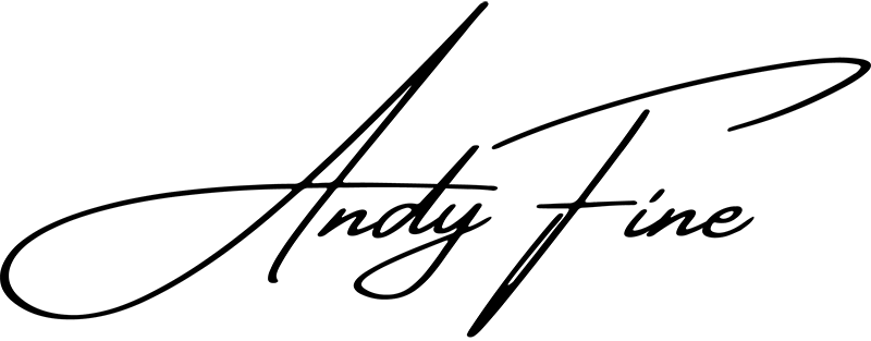 Black cursive signature reading 'Andy Fine' on a plain white background426
