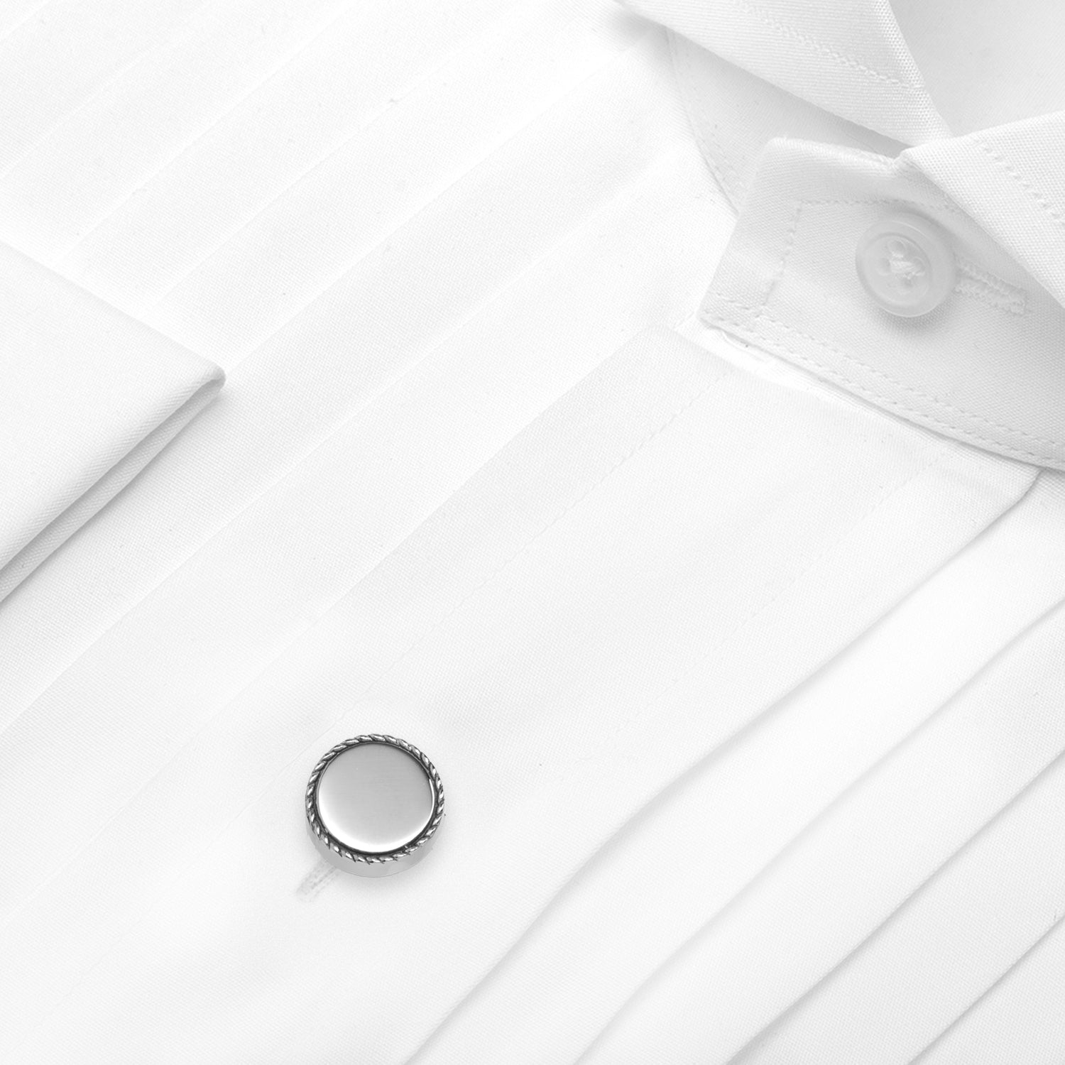 Stainless Steel Rope Border Round Studs — on a shirt cuff95