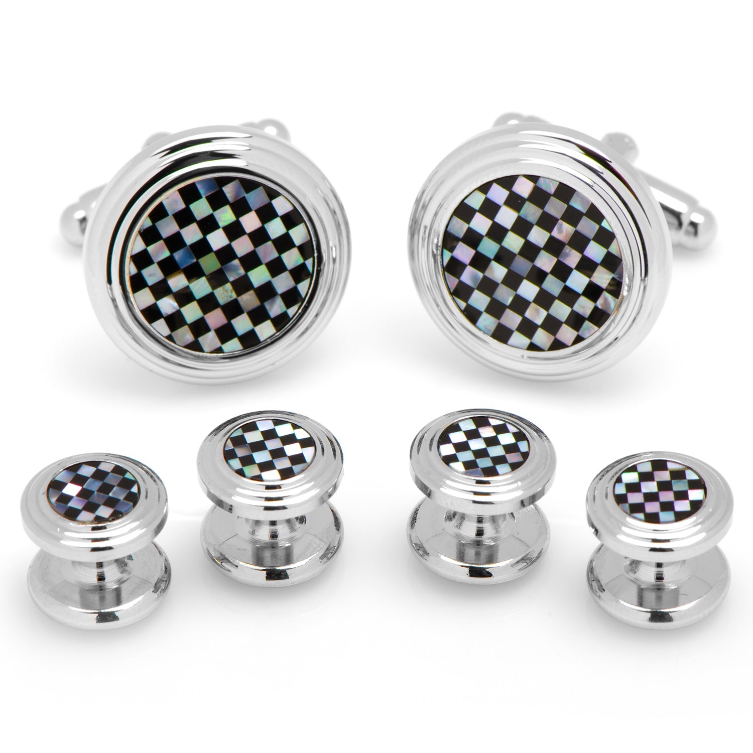 Onyx and Mother of Pearl Checker 5-Stud Set — view 7743