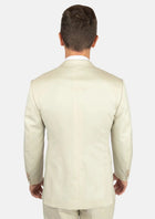 A man viewed from the back wearing a light cream or off-white suit jacket and matching trousers, with a white collared shirt visible at the neck, against a plain light gray studio background545