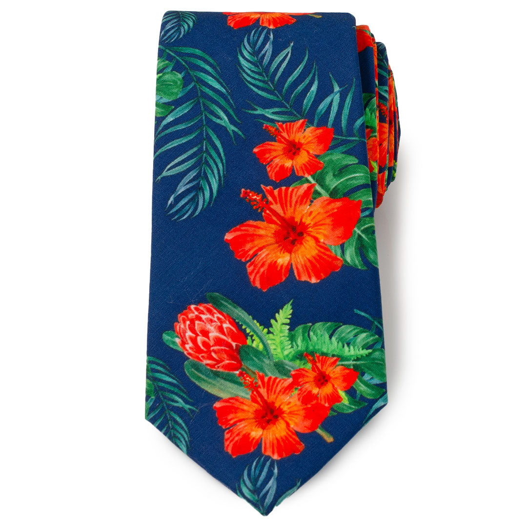 Tropical Hibiscus Men's Navy Tie596